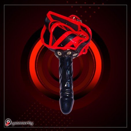 Black Red Edge Leather Harness Lesbian Strapon SO-025